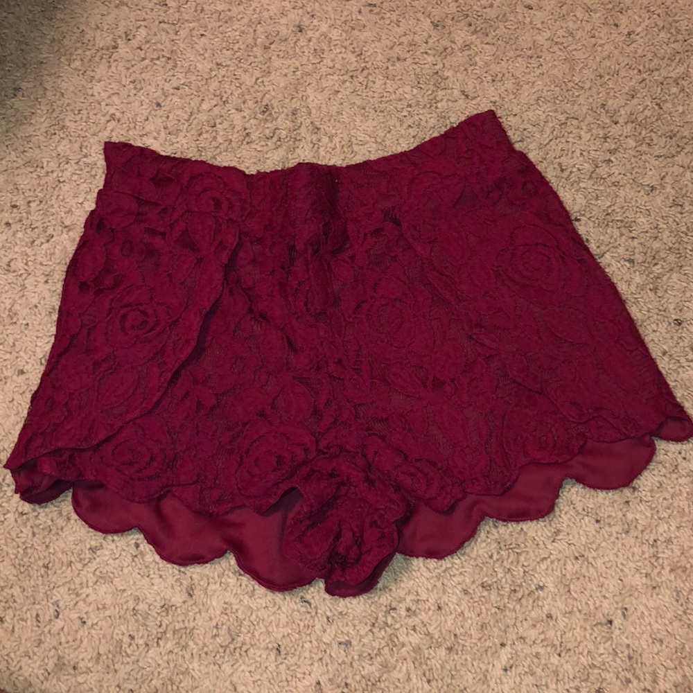 Maroon lace shorts